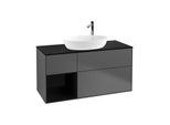 Villeroy und Boch Finion Waschtischunterschrank G942PHGK 120cm, Abdeckplatte black matt, Emotion, Regale Glossy black lacquer, Anthracite matt