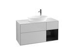 Villeroy und Boch Finion Waschtischunterschrank G951PHGJ 120cm, Abdeckplatte white matt, Emotion, Regale Glossy black lacquer, Light grey matt