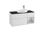 Villeroy und Boch Finion Waschtischunterschrank F952GJMT 120cm, Abdeckplatte black matt, Regale Light grey matt lacquer, White matt lacquer