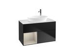 Villeroy und Boch Finion Waschtischunterschrank G891HHPD 100cm, Abdeckplatte white matt, Emotion, Regale sand matt lacquer, Black matt lacquer