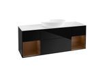 Villeroy und Boch Finion Waschtischunterschrank FD01GNPH 120cm, Abdeckplatte white matt, Regale Walnut Veneer, Glossy Black Lacquer