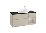 Villeroy und Boch Finion Waschtischunterschrank G952HHHH 120cm, Abdeckplatte black matt, Emotion, Regale sand matt lacquer, Sand Matt Lacquer
