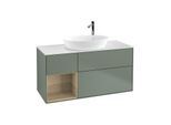 Villeroy und Boch Finion Waschtischunterschrank G941PCGM 120cm, Abdeckplatte white matt, Emotion, Regale Oak Veneer, Olive Matt Lacquer