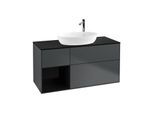 Villeroy und Boch Finion Waschtischunterschrank G942PHHG 120cm, Abdeckplatte black matt, Emotion, Regale Glossy black lacquer, Midnight Blue Matt Lacquer