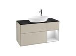 Villeroy und Boch Finion Waschtischunterschrank G952MTHH 120cm, Abdeckplatte black matt, Emotion, Regale White matt lacquer, Sand Matt Lacquer