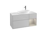 Villeroy und Boch Finion Waschtischunterschrank G951HHGJ 120cm, Abdeckplatte white matt, Emotion, Regale sand matt lacquer, Light grey matt