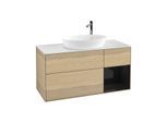 Villeroy und Boch Finion Waschtischunterschrank G951PHPC 120cm, Abdeckplatte white matt, Emotion, Regale Glossy black lacquer, Oak Veneer