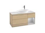 Villeroy und Boch Finion Waschtischunterschrank F951GJPC 120cm, Abdeckplatte white matt, Regale Light grey matt lacquer, Oak Veneer