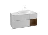 Villeroy und Boch Finion Waschtischunterschrank G951GNGJ 120cm, Abdeckplatte white matt, Emotion, Regale Walnut Veneer, Light grey matt