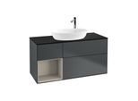 Villeroy und Boch Finion Waschtischunterschrank G942HHHG 120cm, Abdeckplatte black matt, Emotion, Regale sand matt lacquer, Midnight Blue Matt Lacquer