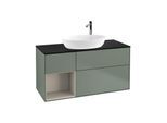 Villeroy und Boch Finion Waschtischunterschrank G942HHGM 120cm, Abdeckplatte black matt, Emotion, Regale sand matt lacquer, Olive Matt Lacquer