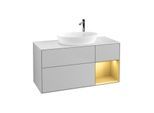 Villeroy und Boch Finion Waschtischunterschrank F951HFGJ 120cm, Abdeckplatte white matt, Regale Gold matt lacquer, Light grey matt