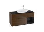 Villeroy und Boch Finion Waschtischunterschrank G952PHGN 120cm, Abdeckplatte black matt, Emotion, Regale Glossy black lacquer, Walnut veneer