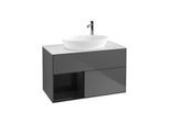 Villeroy und Boch Finion Waschtischunterschrank F891PHGK 100cm, Abdeckplatte white matt, Regale Glossy black lacquer, Anthracite matt