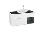 Villeroy und Boch Finion Waschtischunterschrank F952HGGF 120cm, Abdeckplatte black matt, Regale Midnight matt lacquer, Glossy white lacquer