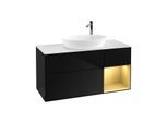Villeroy und Boch Finion Waschtischunterschrank F951HFPH 120cm, Abdeckplatte white matt, Regale Gold matt lacquer, Glossy Black Lacquer