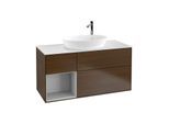 Villeroy und Boch Finion Waschtischunterschrank G941GJGN 120cm, Abdeckplatte white matt, Emotion, Regale Light grey matt lacquer, Walnut veneer