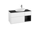 Villeroy und Boch Finion Waschtischunterschrank F952PDGF 120cm, Abdeckplatte black matt, Regale Black matt lacquer, Glossy white lacquer
