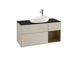 Villeroy und Boch Finion Waschtischunterschrank F952GNHH 120cm, Abdeckplatte black matt, Regale Walnut Veneer, Sand Matt Lacquer