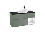 Villeroy und Boch Finion Waschtischunterschrank G952GFGM 120cm, Abdeckplatte black matt, Emotion, Regale Glossy white lacquer, Olive Matt Lacquer