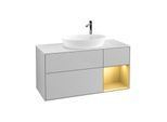 Villeroy und Boch Finion Waschtischunterschrank G951HFGJ 120cm, Abdeckplatte white matt, Emotion, Regale Gold matt lacquer, Light grey matt