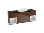 Villeroy und Boch Finion Waschtischunterschrank GD02GJGN 120cm, Abdeckplatte black matt, Emotion, Regale Light grey matt lacquer, Walnut veneer