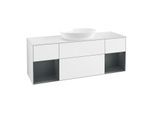 Villeroy und Boch Finion Waschtischunterschrank FD01HGGF 120cm, Abdeckplatte white matt, Regale Midnight matt lacquer, Glossy white lacquer