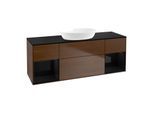 Villeroy und Boch Finion Waschtischunterschrank FD02PHGN 120cm, Abdeckplatte black matt, Regale Glossy black lacquer, Walnut veneer
