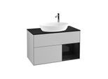 Villeroy und Boch Finion Waschtischunterschrank F902PHGJ 100cm, Abdeckplatte black matt, Regale Glossy black lacquer, Light grey matt
