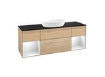 Villeroy und Boch Finion Waschtischunterschrank GD02MTPC 120cm, Abdeckplatte black matt, Emotion, Regale White matt lacquer, Oak Veneer