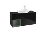 Villeroy und Boch Finion Waschtischunterschrank G942GMPH 120cm, Abdeckplatte black matt, Emotion, Regale Olive matt lacquer, Glossy Black Lacquer