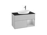 Villeroy und Boch Finion Waschtischunterschrank G902GJGJ 100cm, Abdeckplatte black matt, Emotion, Regale Light grey matt lacquer, Light grey matt