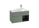 Villeroy und Boch Finion Waschtischunterschrank F901PHGM 100cm, Abdeckplatte white matt, Regale Glossy black lacquer, Olive Matt Lacquer