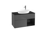 Villeroy und Boch Finion Waschtischunterschrank G902PHGK 100cm, Abdeckplatte black matt, Emotion, Regale Glossy black lacquer, Anthracite matt