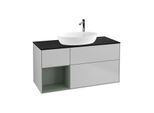 Villeroy und Boch Finion Waschtischunterschrank G942GMGJ 120cm, Abdeckplatte black matt, Emotion, Regale Olive matt lacquer, Light grey matt