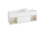 Villeroy und Boch Finion Waschtischunterschrank FD01HHGF 120cm, Abdeckplatte white matt, Regale sand matt lacquer, Glossy white lacquer