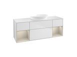 Villeroy und Boch Finion Waschtischunterschrank FD01HHMT 120cm, Abdeckplatte white matt, Regale sand matt lacquer, White matt lacquer