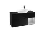Villeroy und Boch Finion Waschtischunterschrank G952GJPH 120cm, Abdeckplatte black matt, Emotion, Regale Light grey matt lacquer, Glossy Black Lacquer