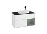 Villeroy und Boch Finion Waschtischunterschrank G902GMGF 100cm, Abdeckplatte black matt, Emotion, Regale Olive matt lacquer, Glossy white lacquer