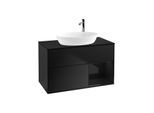 Villeroy und Boch Finion Waschtischunterschrank F902PHPD 100cm, Abdeckplatte black matt, Regale Glossy black lacquer, Black matt lacquer