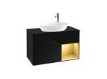 Villeroy und Boch Finion Waschtischunterschrank G902HFPH 100cm, Abdeckplatte black matt, Emotion, Regale Gold matt lacquer, Glossy Black Lacquer