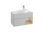 Villeroy und Boch Finion Waschtischunterschrank F901PCGJ 100cm, Abdeckplatte white matt, Regale Oak Veneer, Light grey matt