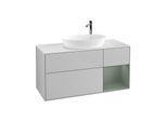 Villeroy und Boch Finion Waschtischunterschrank G951GMGJ 120cm, Abdeckplatte white matt, Emotion, Regale Olive matt lacquer, Light grey matt