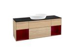 Villeroy und Boch Finion Waschtischunterschrank FD02HBPC 120cm, Abdeckplatte black matt, Regale Peony matt lacquer, Oak Veneer