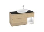Villeroy und Boch Finion Waschtischunterschrank F952GFPC 120cm, Abdeckplatte black matt, Regale Glossy white lacquer, Oak Veneer