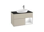Villeroy und Boch Finion Waschtischunterschrank G902GFHH 100cm, Abdeckplatte black matt, Emotion, Regale Glossy white lacquer, Sand Matt Lacquer