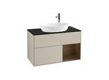 Villeroy und Boch Finion Waschtischunterschrank G902GNHH 100cm, Abdeckplatte black matt, Emotion, Regale Walnut Veneer, Sand Matt Lacquer