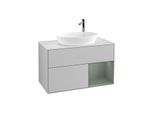 Villeroy und Boch Finion Waschtischunterschrank F901GMGJ 100cm, Abdeckplatte white matt, Regale Olive matt lacquer, Light grey matt