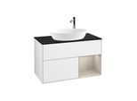 Villeroy und Boch Finion Waschtischunterschrank G902HHGF 100cm, Abdeckplatte black matt, Emotion, Regale sand matt lacquer, Glossy white lacquer