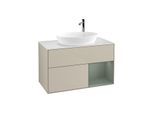 Villeroy und Boch Finion Waschtischunterschrank F901GMHH 100cm, Abdeckplatte white matt, Regale Olive matt lacquer, Sand Matt Lacquer